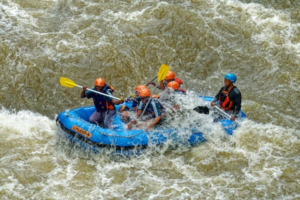 white water rafting group in rough water